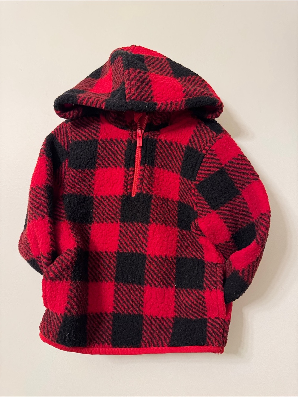 Old Navy Red and Black Buffalo Plaid Hooded Fleece Pullover